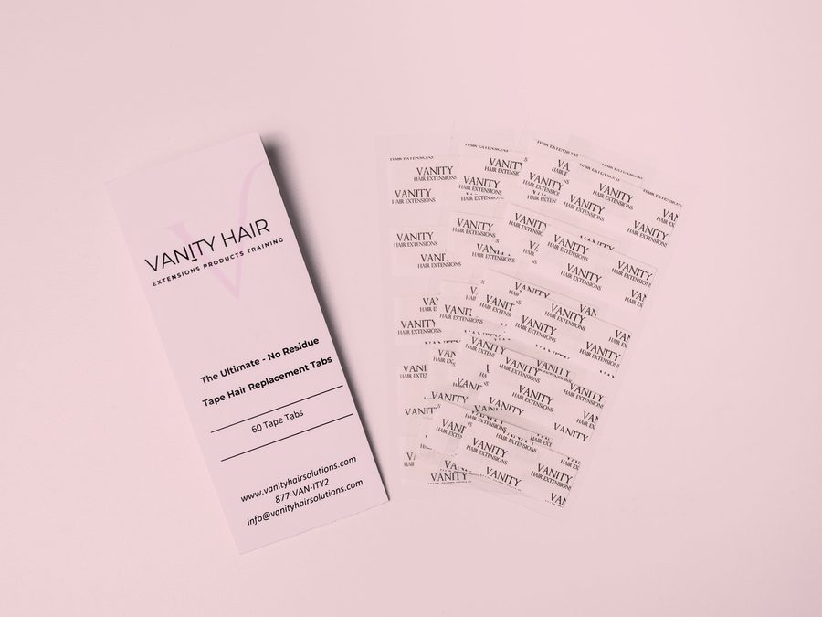 Vanity replacement tape tabs card with tabs fanned beside it